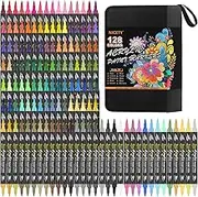NICETY 128 Pcs Felt Acrylic Paint Pen - Acrylic Paint Marker for Wood, Canvas, Glass, Ceramics - Water based Paint Marker with 0.5~5 mm Double Fine Point & Brush
