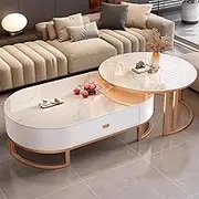 Modern Oval Stone Nesting Coffee Table Set for Living Room Steel Frame Nested Tables Round Coffee Table Set of 2 Living Room & Bedroom Furniture 80x45+120x60x38cm