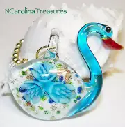 SWAN AQUA FLORAL BURST BIRD GLASS CEILING FAN LIGHT SWITCH PULL PULLS LG PR B741