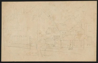 Street scene houses stores, including Geo H Cooper Co wholesale merchant