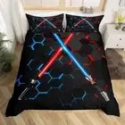 Blue Lightsaber Duvet Cover Set Queen Size Geometric Honeycomb Bedding Set 3Pcs