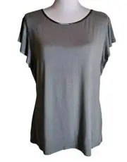 T Tahari Gray Satin Trim Flutter Cap Sleeve Shirt Size Size XL Casual Career Top