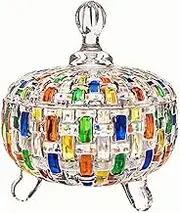 Algasan Elegant Classic Hand-Painted Colorful Woven Glass Crystal Dish with Lid, Decorative Candy Box, Cookies Nuts Chocolates Food Jewelry Storage Jar for Home Kitchen Office Table