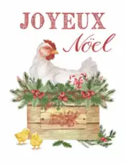 Vintage Watercolor Christmas Chicken Joyeux Noel Holly Waterslide Decal CHR292
