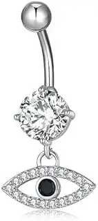 [Hemasa] Stainless Steel Cubic Zirconia Horse Eye Pattern Novel Belly Ring For Women/Girls, Small, Stainless Steel, Apatite
