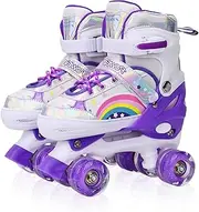 Roller Skates for Children Girls Beginners Rainbow Adjustable 4 Sizes for Children and Youth, Purple Rainbow Roller Skates for Sports