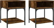 vidaXL Set of 2 Bedside Tables in Smoked Oak Colour - Engineered Wood - Neutral Brown - Industrial Styled - Robust and Timeless Design - 40x41x50 cm