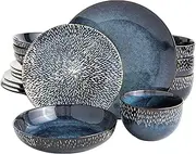 Gibson Elite Matisse 16 Piece Double Bowl Dinnerware Set, Cobalt Blue