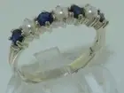 Solid 925 Hallmarked Sterling Silver Natural Pearl & Sapphire Eternity Ring