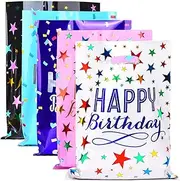Xugoox 50 Pcs Party Favors Bags, Birthday Goodie Bags with Sparkling Gold Stars Pattern, Plastic Happy Birthday Gift Bags, Birthday Treat Bags, Birthday Candy Bags for Birthday Party Baby Shower Supplies