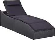 Outdoor Lounge Bed, Garden Day Bed Sun Lounger Chaise Lounge Sunbed with Cushion Poly Rattan Black