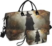 [ZRYSMY] Duffel Bag for Traveling, Witch Halloween Cat Autumn Travel Bag Gym Bag, with Multiple Interior Pockets Shoulder Weekender Bag for Women Men with Toiletry Bag 20.5L x 1.9W x 13.8H