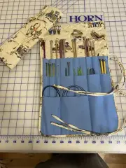 Handmade Quilted Cats Coming & Going knitting needle holder 100% Cotton fabric