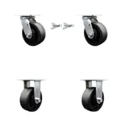 5 Inch Glass Filled Nylon Caster Set with Ball Bearings 2 Swivel Lock 2 Rigid