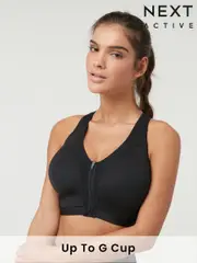 Black Active Sports High Impact Dry Tech Zip Front Bra B-GG (565608) | $53