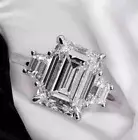 2.60Ct Emerald Cut Real Moissanite 14k White Gold Plated 925 Engagement Ring