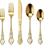 30 Pieces Gorgeous Retro Royal Gold Stainless Steel Flatware Set, Golden Silverware Set, Anti-Rust Stainless Steel Gold Cutlery Set Utensils Including Fork Spoon and Knife