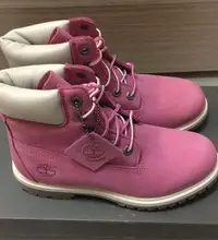 在飛比找Yahoo!奇摩拍賣優惠-Timberland全新粉紅色真皮絨面厚領女靴6.5號/23