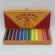 Vintage An-Du-Septic Dustless Chalk Binney & Smith 12 Colors Box NEW UNUSED