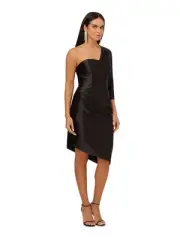 AIDAN AIDAN MATTOX Womens Black Asymmetric Hem Lined 3/4 Sleeve Sheath Dress 8