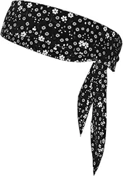 [YANYU] Black and White Floral Print Print Sports Head Tie Sweat Wicking Head Tie Quick Dry Adjustable for Men and Women