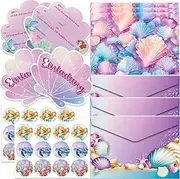 Pack of 24 Birthday Invitations Girls BetterJonny Mermaid Invitation Cards Invitation Cards for Children's Birthday Invitations with 24 Envelopes 24 Seal Stickers 5 Mermaid Stickers