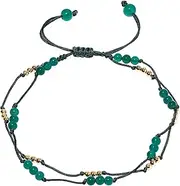 [Wizock] Layered Green Agate Beaded Anklet Adjustable Handmade Boho Ankle Bracelets for Women Good Luck Beach Foot Jewelry, Stone, Agate