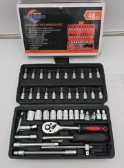 46pc Socket Wrench Set CRV 1/4" Drive Metric Flexible Extension Bar Hard Case