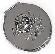 ANZHUO Portable metal folding mirror, MINI mirror, makeup mirror, compact mirror, 1X/2X magnifying glass. (gun black)