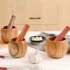 Convenient Wooden Mortar and Pestle Set Manual Mashing Bowl Restaurant