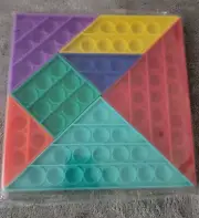 Geometric Pop Push Puzzle Game Board Silicone Toy Shapes 7 Pieces