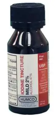 6 Humco Iodine Tincture Mild 2% USP Alcohol 47% First Aid Antiseptic 1 oz 6 Pack