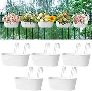 3 Pcs Metal Iron Hanging Flower Pots 13.7 Inch Iron Railing Planter Hanging Planters for Outdoor Plants Metal Hanging Bucket Pots with Drainage Holes and Hooks for Outdoor Porch(Black) (5, White)