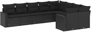 vidaXL Garden Sofa Set with Cushions - 9 Piece Modular Poly Rattan Outdoor Furniture, Black, Removable Covers, PE Rattan, Ideal for Patio, Backyard, Terrace