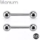 Pair of Grade 23 Solid Titanium Barbells Tongue Nipple Rings Piercing 14g