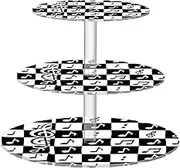 miaozhen Fashion Black White Checkered Note Circular Acrylic Tray Spill-Proof Three-Tiered Display Stand Store Sundries In The Entrance Hall Base Para Mesa De Postres