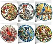 Leseogye 6 Pcs Diamond Art Cards, Handmade DIY Diamond Painting Cards with Unique Hummingbird Pattern, Crystal Art Card with Envelope for Family, Lovers, Friends