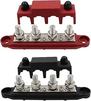Maernz 3/8" 4(M10) Power Distribution Block 250A 12V Bus Bar 4 Post Junction Block Automotive Marine Battery Busbar Terminal Block with Cover 12 Volt Negative&Positive