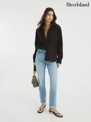 River Island Blue Light Mom Fit Sculpt Jeans (F70296) | $127