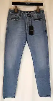 Saint Laurent Mens Blue Distressed Denim Jeans D14 Slim Low Waist Size 32