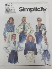 Simplicity 8672 Misses Blouse button front sizes 12-16 Sewing Pattern