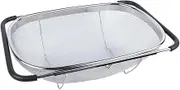 Premium Quality Over The Sink Stainless Steel Oval Colander with Fine Mesh 6 Quart Strainer Basket & Expandable Rubber Grip Handles - Strain, Drain, Rinse Fruits, Vegetables(Large)