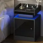 Oikiture Bedside Table LED Nightstand USB Charging Station Side Table Black