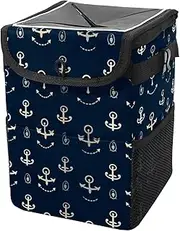 Car Trash Can with Lid and Storage Pockets Leak-Proof Organizer,Multipurpose Trash Bin for Car,Anchor Ocean Blue