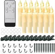 Massiupply Flickering Flameless Window Candle LED Christmas Tree Candle Lights Warm White Battery Operated Electric Taper Candles with Remote Perfect for Home Garden Wedding Parties Decor 12 PCS Ivory