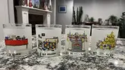 Christmas Drinking Glasses VINTAGE Snowy Windows Frosted Set 4 Portugal