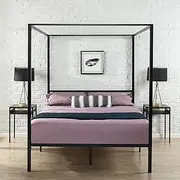 Zinus Patricia Double Bed Frame - Black Canopy Four Poster Bed with Metal Slats/Mattress Platform with Under Bed Storage/Bedroom Furniture