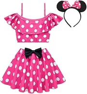 [Lito Angels] Girls Mini Mouse 2 Pieces Tankini Swimwear Swimsuit Swim Skirt Bathing Suits with Ears Headband Size 2T to 8