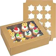 6-Set Cupcake Boxes Hold 12 Standard Cupcakes, Brown Cupcake Containers, Cupcake Carrier, Food Grade Kraft Cupcake Holders for Cookies, Muffins and Pastries