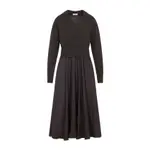 [Peserico] Peserico-Ebony Brown Virgin Wool Two-Fabrics Dress-Donna 42 IT